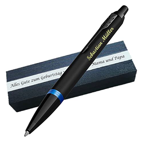 PARKER IM Vibrant Rings Marine Blue Kugelschreiber mit Laser-Gravur und Geschenkbox personalisiert - Stift mit Namen graviert - Laser-Gravur PS154Box2 von Generisch