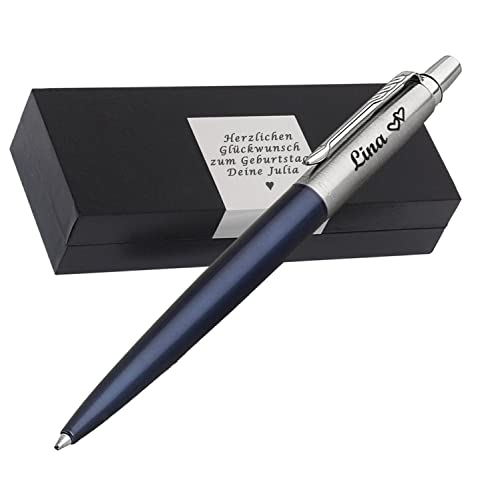 PARKER JOTTER CORE Royal Blue C.C. Kugelschreiber mit Wunschgravur Mittlere Spitze Blaue Tinte Geschenkbox mit Gravur Geschenk für Geburtstag Jubiläum Abschluss Prüfung PS109 von Generisch