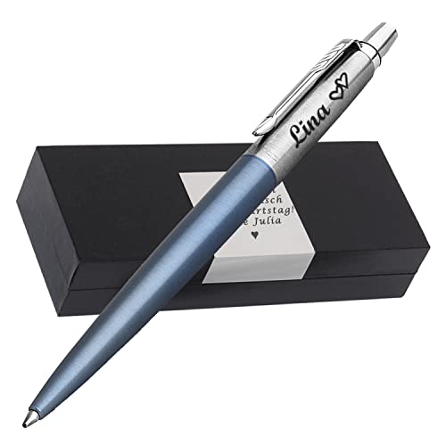 PARKER JOTTER CORE Waterloo Blue C.C. Kugelschreiber mit Wunschgravur Geschenkbox mit Gravur Geschenk für Geburtstag Jubiläum Abschluss Prüfung PS108 von Generisch