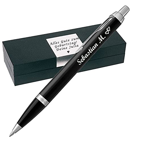 Parker - IM Core Kugelschreiber mit Gravur Mattschwarz C.C. Mine Blau Geschenkverpackung mit Gravur Symbole möglich Geschenk für Prüfung Geburtstag PS74 von Generisch