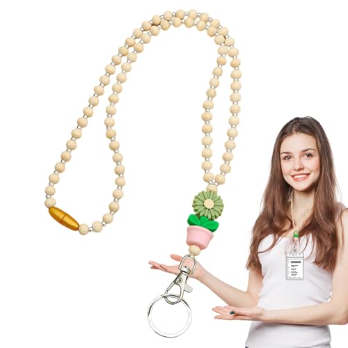 Perlen-Lanyards Ausweise, Blumen-Lehrer-Lanyard,Blumen-Abzeichenhalter, Schlüssel, Brillenketten | Entzückendes Boho-Ausweis-Schlüsselband Mitarbeiter Und Studenten von Generisch