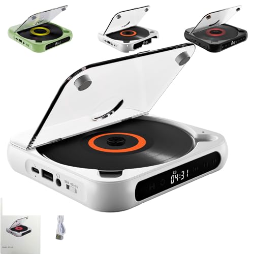 Portable Bluetooth-Compatible CD Player, Home Rechargeable Compact CD Player, Built-in HiFi Speakers with Timer and LCD Screen Display, Supports CD/AUX/USB and Repeat Modes (White) von Generisch