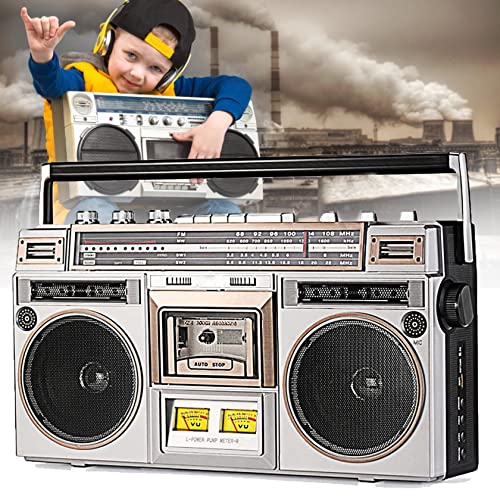 Retro Bluetooth Boombox mit Kassettenspieler, AM / FM Radio und Kopfhöreranschluss, klassischer 80er Jahre Stil mit moderner Technologie für Musikliebhaber von Generisch