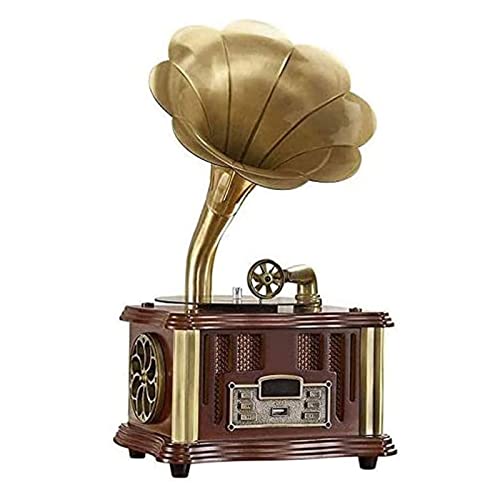 Retro Plattenspieler Mini Desktop Tragbarer Bluetooth-Lautsprecher mit Kupferhorn, integriertem Lautsprecher, 3,5 mm USB/FM-Radio Retro Plattenspieler Mini Desktop Tragbarer Bluetooth-Lautsprecher mit Kupferhorn, integriertem Lautsprecher, 3,5 mm USB/FM-Radio von Generisch