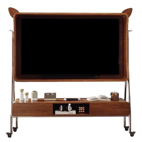 Rollbarer TV-Ständer aus Holz mit Schubladen, höhenverstellbar, mobiler Wagen für Fernseher bis zu 109 cm, stilvolle TV-Bodenhalterung auf Rädern für Wohnzimmer (Braun) von Generisch