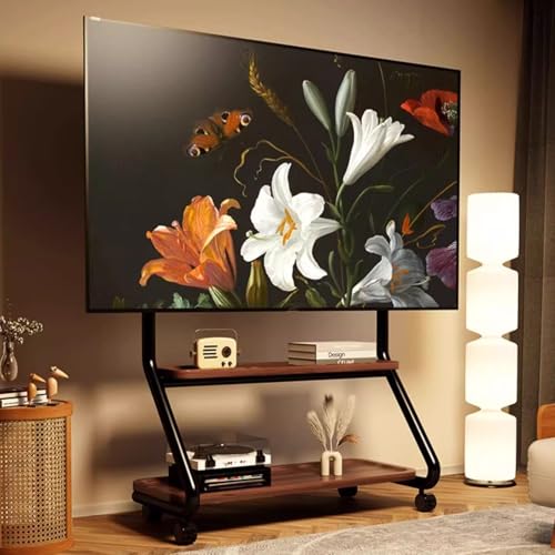 Rollender mobiler TV-Ständer auf Rädern für 32-75 Zoll Fernseher, höhenverstellbarer Bodenwagen mit doppellagiger Aufbewahrung, unterstützt 60 kg, ideal für den Heim- und Bürogebrauch (Schwarz) von Generisch