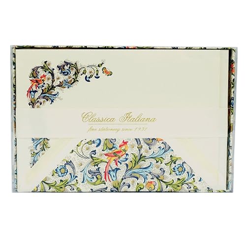 Rossi - 10er Design Briefkarten Set inkl. Briefbox „Florentiner Vögel“ aus Italien 10 Bögen aus Schreibpapier & DIN B6 Brief-Kuvert (Blumen Muster) Edle Brief Umschläge & Briefpapier (mit Goldprägung) von Generisch