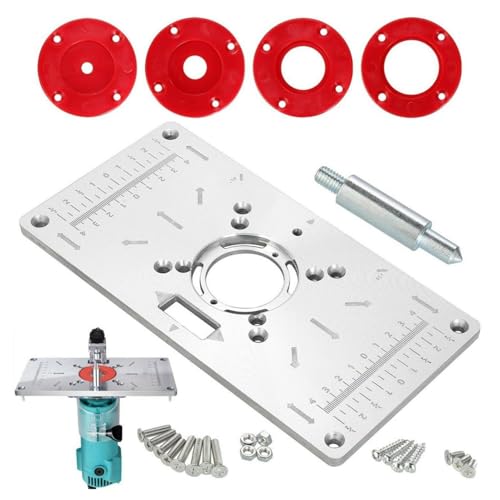 Router Tisch Montageplatte - Aluminium Router Platte für Holzbearbeitung, Einlegeplatte Router Router Montage Router Einfügen Ringe und Schrauben für Holzrouter von Generisch