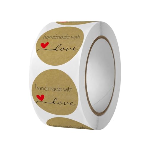 Runde Aufkleber Rolle - Handmade with Love Stickers | Selbstklebende Selbstgemachte Klebeetiketten | Backrolle Aufkleber Etiketten für Scrapbooking, Umschlagsiegel, Backpakete Runde Aufkleber Rolle - Handmade with Love Stickers | Selbstklebende Selbstgemachte Klebeetiketten | Backrolle Aufkleber Etiketten für Scrapbooking, Umschlagsiegel, Backpakete von Generisch