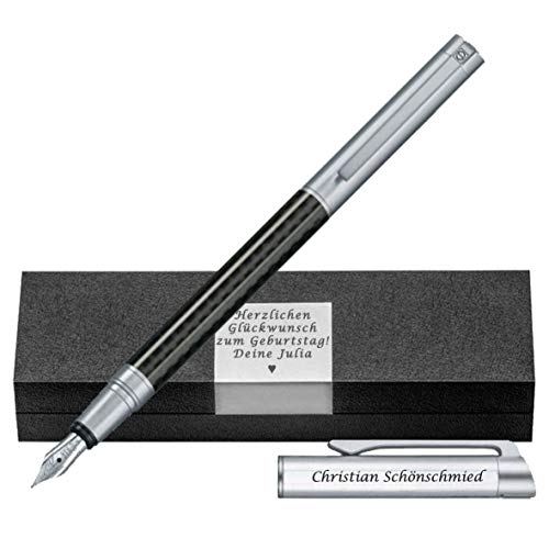 SENATOR - Füller aus Carbon Silber mit Gravur auf Box und Füller inkl. Wunschsymbole CARBON LINE FÜLLHALTER SILBER PS55 von Generisch