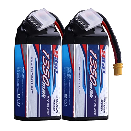 SIGP 11,1V 3S Lipo Akku 1350mAh 25C Soft Pack mit XT30 Stecker für RC Flugzeug Quadcopter Helicopter Drohne FPV Racing Hobby 2 Stück von Generisch