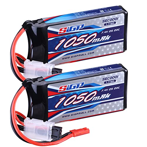 SIGP 2 Stück 7.4V 2S Lipo Akku 1050mAh 20C Soft Pack mit JST Stecker für RC Flugzeug Quadcopter Helikopter Drohne FPV Racing Hobby von Generisch