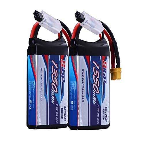 SIGP 2S Lipo Akku 1350mAh 7,4V 20C Soft Pack mit XT30 Stecker für RC Flugzeug Quadcopter Helicopter Drohne FPV Racing Hobby 2 Stück von ANICEMOON