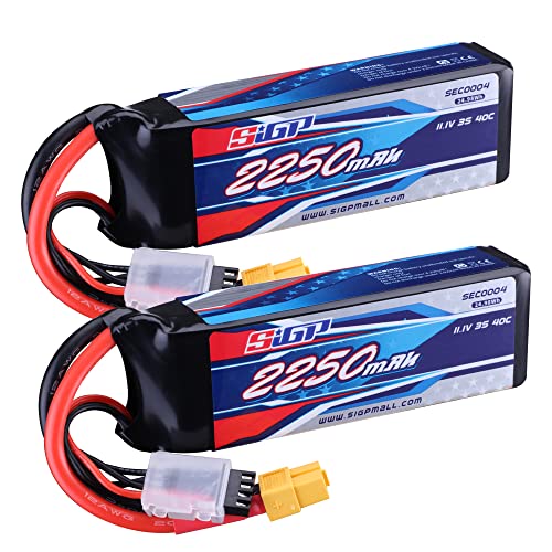 SIGP 3S Lipo Akku 2250mAh 11,1V 40C Soft Pack mit XT60 Stecker für RC Flugzeug Quadcopter Helikopter Drohne FPV Racing Hobby 2 Stück von Generisch