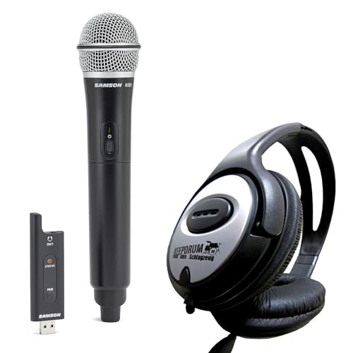Samson XPD2HQ6 Drahtloses Mikrofon USB-Handmikrofon 2.4 GHz + keepdrum Kopfhörer von Generisch