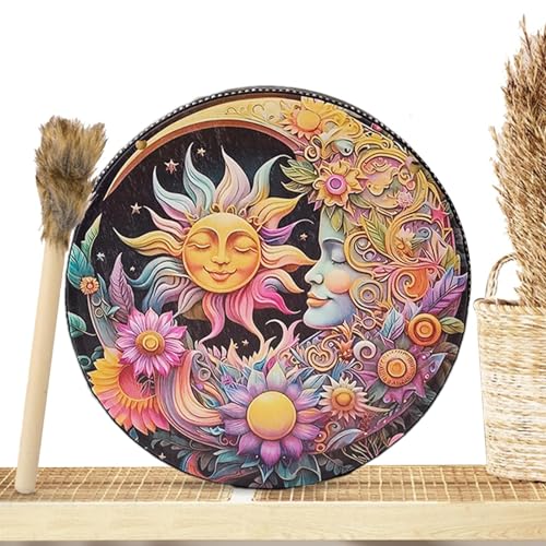 Schamanische Handtrommel, handgefertigte PU-Leder-Trommel, große Ton-Rundschamanentrommel, Vintage-Holzhammer inklusive, spirituelle Musikbedarf, handgefertigte Schamanentrommel, PU-Leder, spirituelle Schamanische Handtrommel, handgefertigte PU-Leder-Trommel, große Ton-Rundschamanentrommel, Vintage-Holzhammer inklusive, spirituelle Musikbedarf, handgefertigte Schamanentrommel, PU-Leder, spirituelle von Generisch