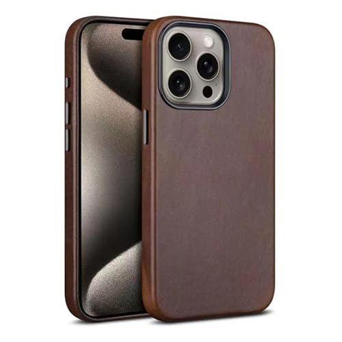 Schlanke Hülle Für iPhone 16/ 16Plus/ 16Pro/ 16 Pro Max, Retro-Hülle Mit Magnetischer Saugnapfhalterung, Echtlederhülle Mit Crazy Horse-Textur, Fallschutz,16pro max,Brown von Generisch