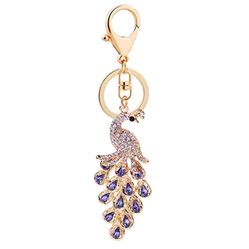 Schlüsselanhänger Frauen Tasche Pfau Ring Kette Schlüsselanhänger Schlüssel Kristall Geldbeutel Schlüssel Strass Schöne Schlüsselanhänger Schlüsselanhänger Schwarz Metall (Purple, One Size) von Generisch