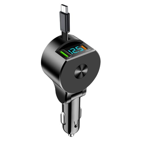 Schnelles USB-Autoladegerät, Autotelefonladegerät mit einziehbarem Kabel,Automatisches Schnellladegerät für Mobiltelefone, Kleinwagen-Adapter mit LED-Intelligenz-Digitalanzeige für, LKWs, Limous von Generisch