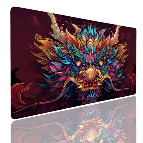 Schreibtischunterlage Gaming Mauspad Dragon (2) Mousepad Groß XXL 1600x800x4mm WassXerdicht Anti-Rutsch Mouse Pad, Vernähte Kanten Desk Mouse Mat, Mauspads Verbessert Präzision und Geschwindigkeit von Generisch