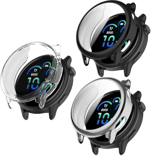 Schutzhülle kompatibel mit Garmin Vivoactive 6 mit Displayschutzfolie, flexibel, TPU, stoßfest, kratzfest, für Garmin Vivoactive 6 Smartwatch (transparent/silberfarben/schwarz), 3 Stück von Generisch