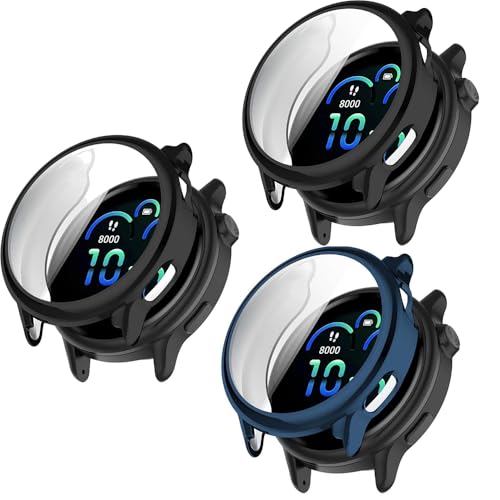 Schutzhülle kompatibel mit Garmin Vivoactive 6 mit Displayschutzfolie, flexibles TPU, stoßfest, kratzfest, für Garmin Vivoactive 6 Smartwatch (Schwarz/Blau/Schwarz), 3 Stück von Generisch