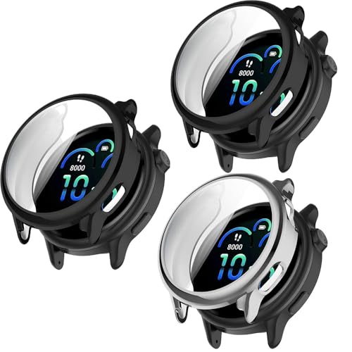 Schutzhülle kompatibel mit Garmin Vivoactive 6 mit Displayschutzfolie, flexibles TPU, stoßfest, kratzfest, für Garmin Vivoactive 6 Smartwatch (Schwarz/Silber/Schwarz) von Generisch
