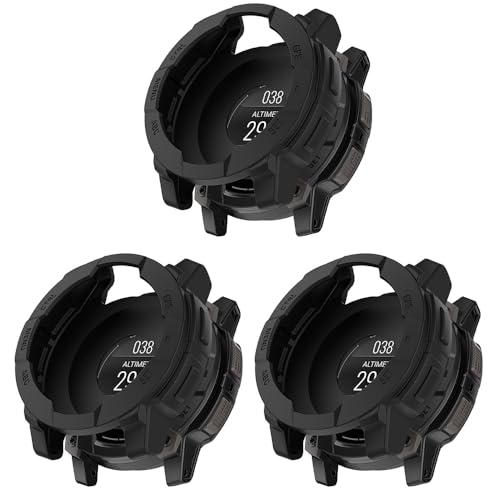 Silikon-Schutzhülle für Garmin Instinct 3, 45 mm/50 mm, flexible Silikonhüllen, kratzfest, Schutzhülle (Schwarz/Schwarz/Schwarz, Garmin Instinct 3 50 mm), 3 Stück von Generisch