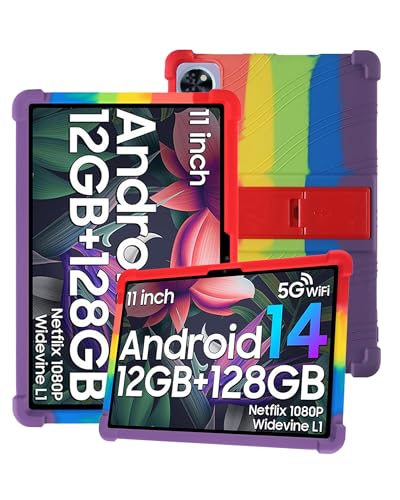 Silikon-Tablet-Schutzhülle für Doogee U11 27,9 cm (11 Zoll) mit vollständiger Abdeckung, stoßfest, kratzfest, verstellbarer Ständer, weiche Silikonhülle, Regenbogenfarben von Generic