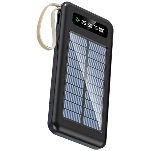 Solarbetriebene 10000 mAh tragbare Powerbank mit integrierten Kabeln, USB-Ladeanschlüssen, LED-Anzeige und Taschenlampe, Ce/FCC-zertifiziert von Generisch