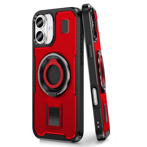 Standhülle für iPhone 16 Pro Max/16 Pro/16 Plus/16, Schlanke Dünne Hartschale Verstellbarer Magnetischer Metallringhalter Standabdeckung Fingerschlaufe Schutzhülle,Rot,16 Pro Max von Generisch