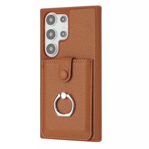 Stilvolle Ringhülle Für Samsung Galaxy S25/S25 Plus/S25 Ultra, Leder-Kartenfach Mit Drehbarem Ständer, Stoßschutz-Telefonabdeckung,S25 Ultra,Brown von Generisch