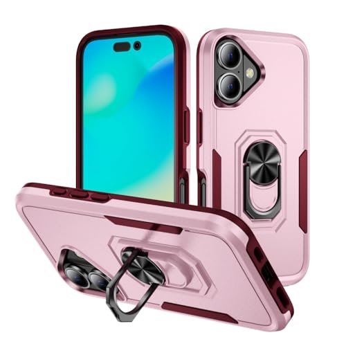 Stoßfeste Hülle Für iPhone 16/16plus/16pro/16pro Max, Ring Military Anti-Scratch-Hülle Mit Magnetischer Fahrzeugabsaugung,16plus,Pink von Generisch