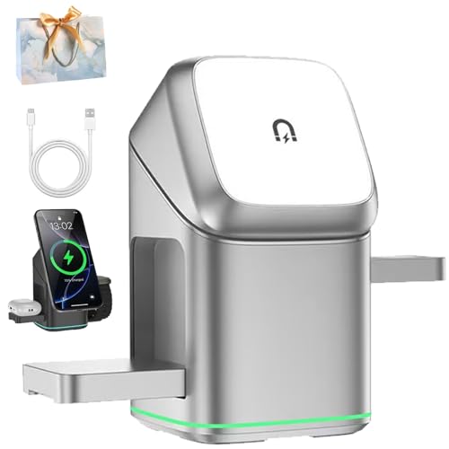 Subsistenceed 3-in-1 Wireless Charger-Wireless Multi-Device Charging Touch Pop Up Charging Multi-Device Touch Pop Up Charging Station, for iPhone16 Pro Max Plus Apple Watch AirPods (Sliver) von Generisch