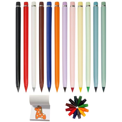 Swify Bleistift mit Radiergummi, 12 Stück Swify Zauberbleistift, Tintenlose Swify Zauber-Bleistift, Wiederverwendbarer Everlasting Pencil Mit 12/24 Austauschbarem (12 S-668 Stifte + 12 Federn) von Generisch