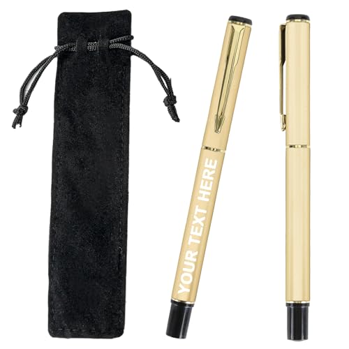 Tintenroller Personalisiert Kugelschreiber mit Gravur, 2 Stück Tintenroller Hochwertig & Samtbeutel, Kugelschreiber Dicke Mine, Rollerball Pen Personalisierte Geschenke (Gold) von Generisch