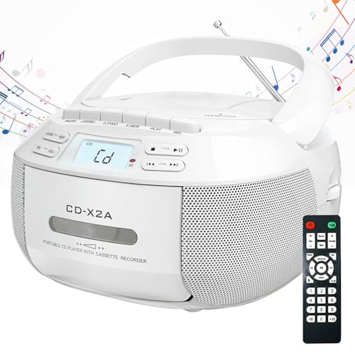 Tragbarer CD-Player – Desktop-CD-Player & Kassettenspieler-Kombination mit FM-Radio, USB/AUX-Wiedergabe, Stereo-Sound, Fernbedienung, Bandaufnahme, AC/DC betrieben Tragbarer CD-Player – Desktop-CD-Player & Kassettenspieler-Kombination mit FM-Radio, USB/AUX-Wiedergabe, Stereo-Sound, Fernbedienung, Bandaufnahme, AC/DC betrieben von Generisch