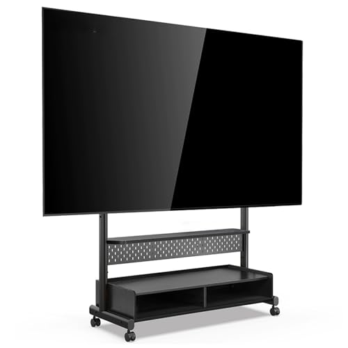 Tragbarer mobiler TV-Ständer auf Rädern für 165-254 cm (65-100 Zoll) Fernsehwagen mit Schublade, robuster Boden-TV-Ständer für Wohnzimmer und Schlafzimmer, unterstützt bis zu 75 kg (schwarz) von Generisch