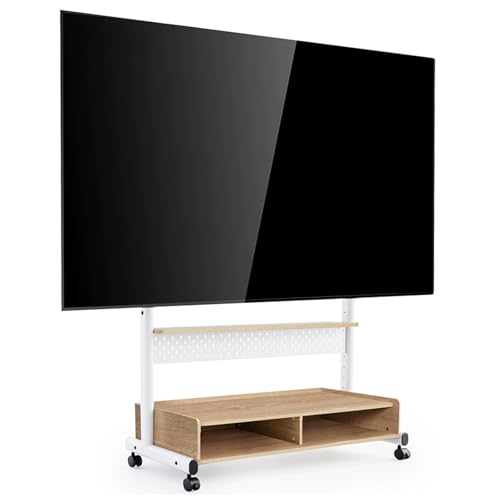Tragbarer rollbarer TV-Ständer auf Rädern für 165-254 cm (65-100 Zoll) Fernseher, mobiler Wagen mit Schublade, robuster Boden-TV-Ständer für Wohnzimmer und Schlafzimmer, unterstützt bis zu 75 kg von Generisch