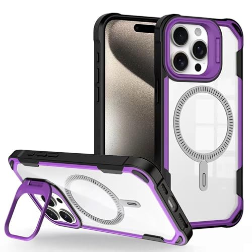 Transparente Hülle für iPhone 16/16 plus/16 pro/16 pro max, klare magnetische Linse, Ständerhülle, kabelloses Laden, stoßfeste Hülle von Generisch