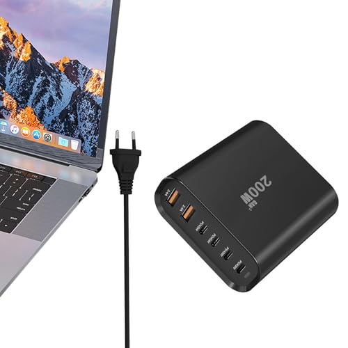 USB C Charger Station, USB C Charger Block | 200W schnelles Ladungslaptop -Desktop -Ladegerät | Multifunktionales 6-Port-Ladestation Hub Ziegelstein für Tablet-Laptop-Mobiltelefon von Generisch