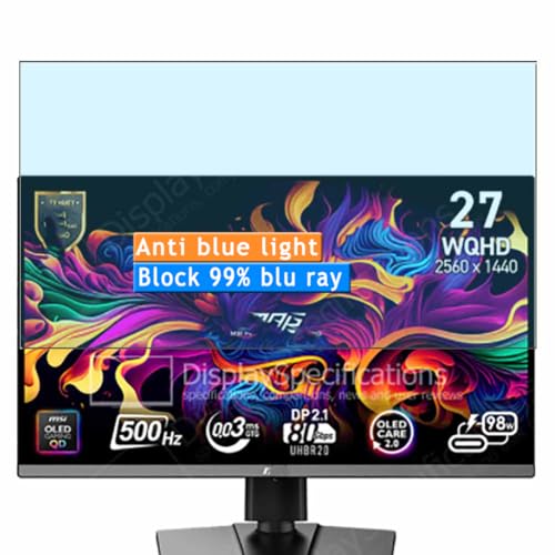 Vaxson 2 Stück Anti Blaulicht Schutzfolie, kompatibel mit MSI MPG 272URX QD-OLED 272QR QD-OLED X50 26.5" Monitor, Display Bluelight folie folien （ nicht Panzer Schutz Glas folie SchutzGlas ） von Generisch
