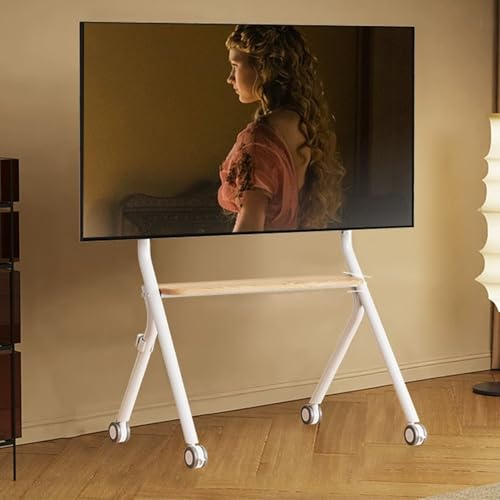 Verstellbarer mobiler TV-Ständer auf Rädern, Rollwagen für 140-254 cm (55-100 Zoll) Fernseher, höhenverstellbarer TV-Wagen, hält 100 kg, Universalhalterung für Wohnzimmer, weißes Finish von Generisch