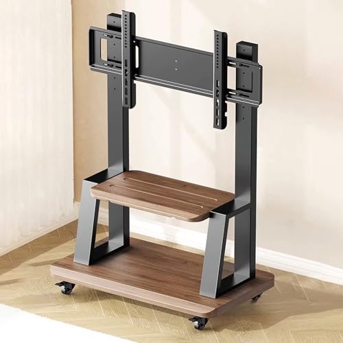 Verstellbarer mobiler TV-Ständer auf Rädern mit Doppelregalen, universeller rollbarer TV-Wagen für 81,3 cm - 254 cm (32 - 100 Zoll) Fernseher, perfekt für Eckschlafzimmer und Außenbereich (braun) von Generisch