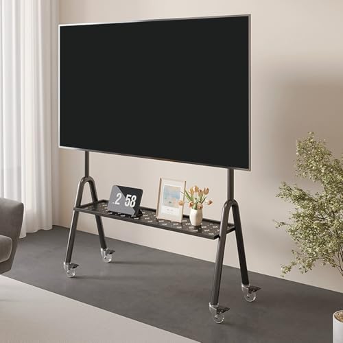 Verstellbarer mobiler TV-Ständer mit doppelschichtiger Aufbewahrung, Rollwagen für 60-100 Zoll Bildschirme, 360° drehbare Räder, Boden-TV-Ständer - Schwarz Verstellbarer mobiler TV-Ständer mit doppelschichtiger Aufbewahrung, Rollwagen für 60-100 Zoll Bildschirme, 360° drehbare Räder, Boden-TV-Ständer - Schwarz von Generisch