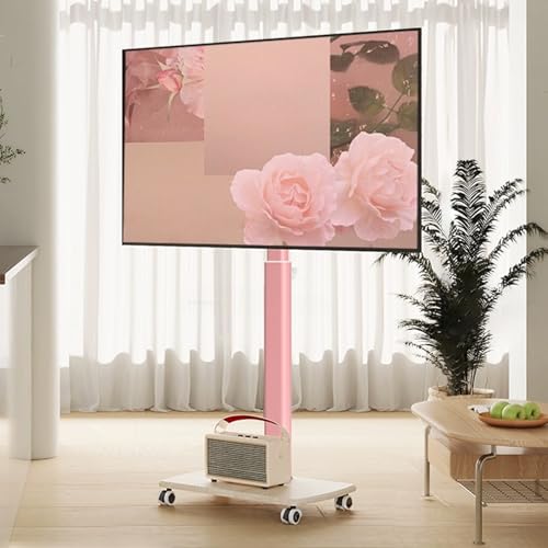 Verstellbarer mobiler TV-Wagen mit Rädern, rollender TV-Ständer für 32-85 Zoll Fernseher, 30° drehbar, höhenverstellbar, tragbarer TV-Bodenständer (Rosa) von Generisch
