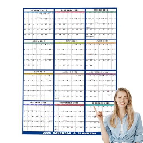 Wandkalender 2025 – löschbarer Jahreswandkalender 2025, 12 Monate, Mehrzweck-Arbeitskalender, Jahresplaner, Wandplaner für Zuhause, Firma, Schule von Generisch