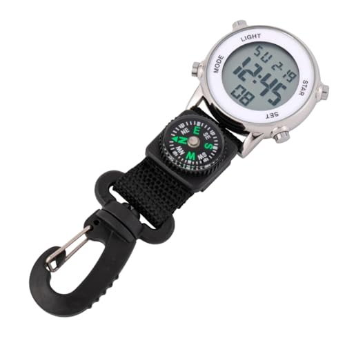 Wasserdichte digitale Karabiner-Uhr mit Kompass, Outdoor-Quarz-Taschenuhr, 4,1 cm hintergrundbeleuchtetes Zifferblatt für Damen und Herren von Generisch