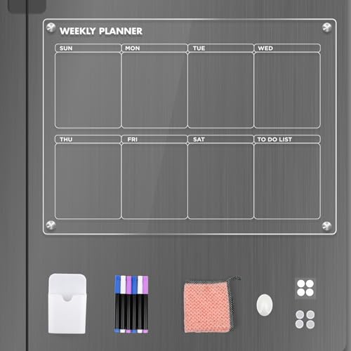 Wochenplaner Magnetisch 40cmx30cm, Abwischbarer Magnettafel Kühlschrank Kalender für Menüplanung und Einkaufsliste, Haus, Büro, Schule, Klar von Generisch