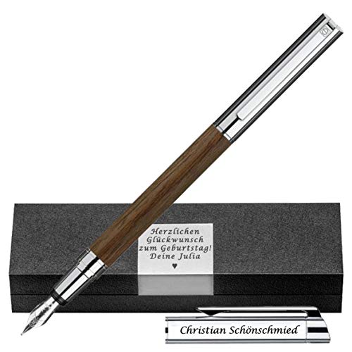 senator - Füller Metall in Kombination mit Nussbaumholz mit Wunschgravur auf Box und Stift TIZIO FÜLLHALTER SILBER PS56 von Generisch